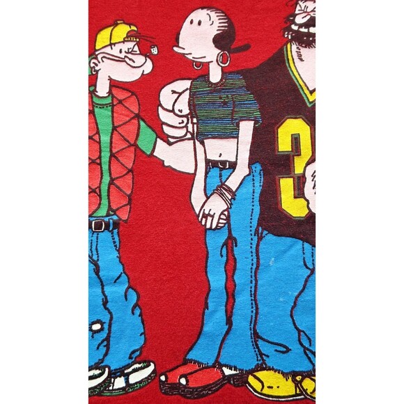 Vtg Popeye Shirt 90s Hip Hop Streetwear Y2K Red Size XL Graphic Tee 1993 King - Picture 13 of 16